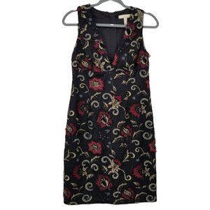 Aidan Mattox Black Embroidered Floral V Neck Sheath Dress 8